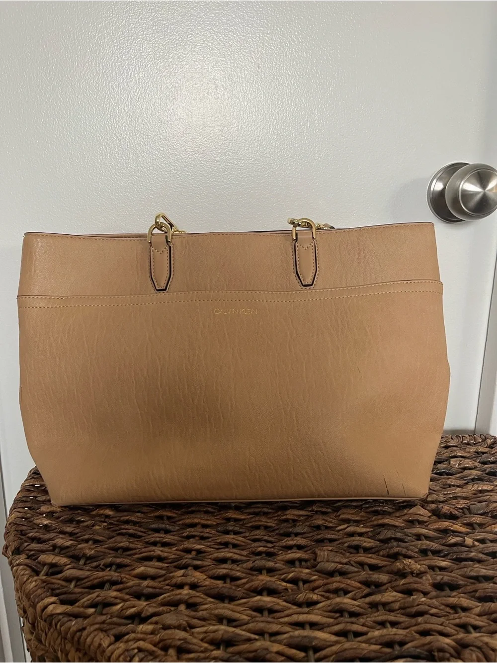 Calvin Klein Camel Tote with Gold Hardware